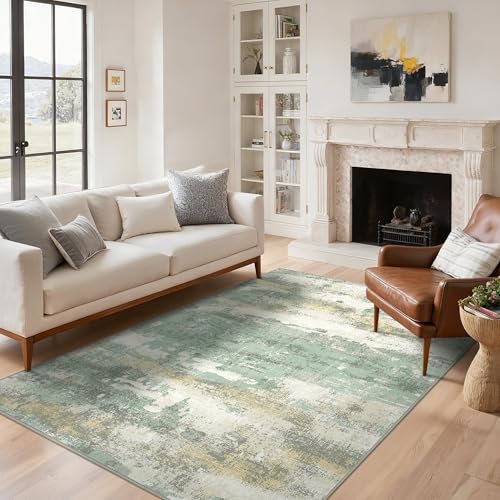 BEIMO Alfombra Salon Pelo Corto, Moderna Alfombra Dormitorio, Alfombras Antideslizantes Lavables, Alfombras Abstractas para Habitación, Vestíbulo, Verde Salvia, 120x170cm