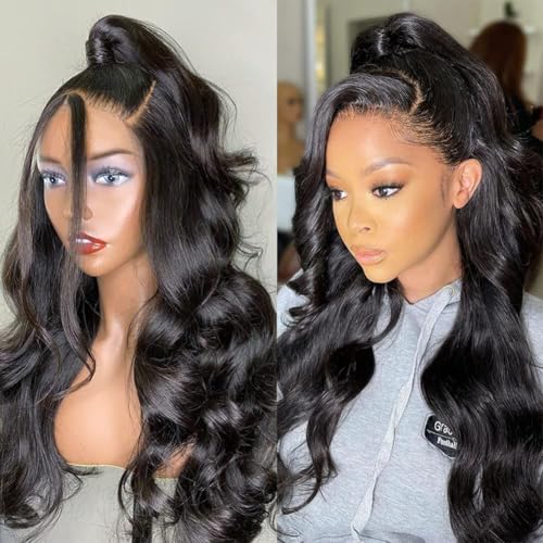 Image of Pizazz 13x4 HD Lace Front Wigs Human Hair Pre Plucked with Baby Hair 180 Density Brazilian Body Wave Lace Frontal Human Hair Wigs Natural Color (18 Inch)