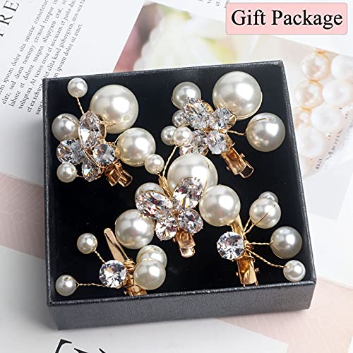 Sppry Small Sparkly Pearl Rhinestone Hair Clips - Butterfly Hair Accessories For Bridal Women Girls In Wedding Prom Party, Set Of 5 Pcs (Gold) #TOP6