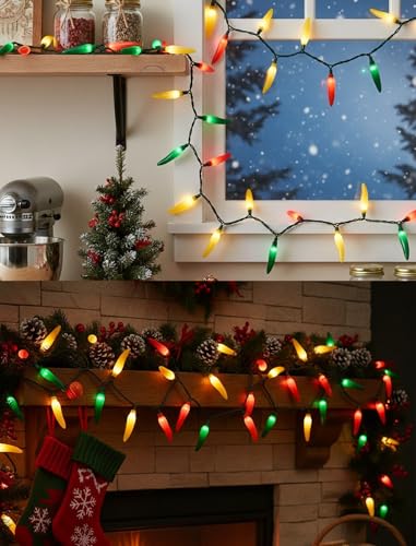 Image of Multicolor Chili Pepper String Lights Plug in, 13.6Ft Outdoor Christmas Decorations Lights with 35 LED Red Green Yellow Chili Pepper Lights for Cinco de Mayo Fiesta House Kitchen Patio Mexican Party