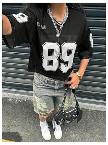 Verdusa Girl's Oversized Jersey Shirts Half Sleeve Graphic Tees Going Out Crop Tops4