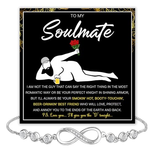 To My Soulmate Bracelet for Women from Husband – Cubic Zirconia Infinity Design with Sincere Message Card & Elegant Gift Box – Romantic and Funny Gift for Wife or Girlfriend on Birthday, Christmas
