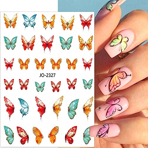 Butterfly Nail Art Stickers,3D Colorful Butterfly Nail Stickers For Girls Nail Decals Self Adhsive Butterfly Stickers For Nails Diy Women Nail Accessories Spring Nail Decoration Supplies,6 Sheets/Set #TOP4