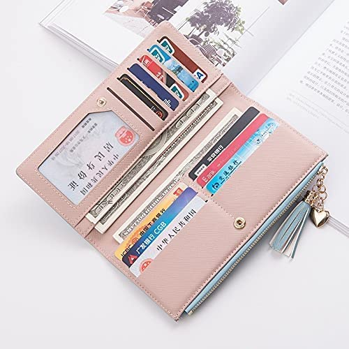 Leather Wallet Women's Pu Leather Wallet Long Large Capacity Zipper Purse Clutch for Ladies Girls Fashion Tassel Coin Holder Large Capacity (Bu,10x19cm)3