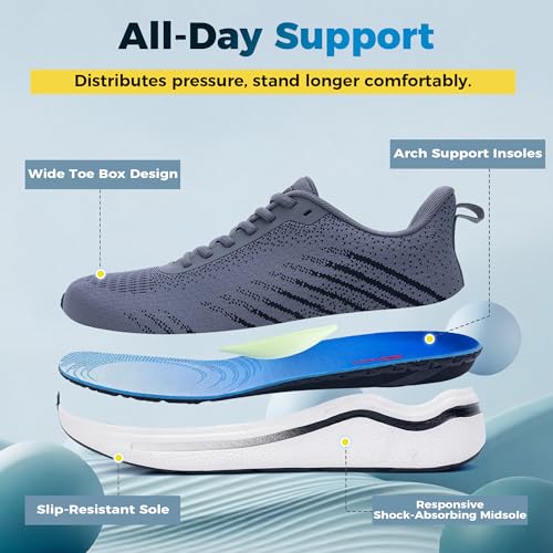 Image of Walking Shoes for Men Arch Support Plantar Fasciitis Shoes Orthotic Tennis Sneakers for Foot Pain Relief