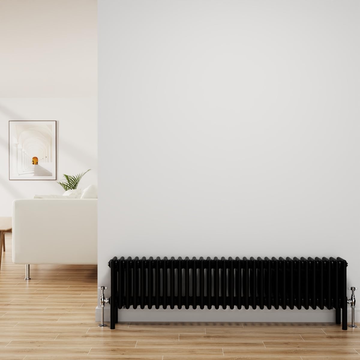 Nrg Black Traditional Radiator Cast Iron 4 Column Horizontal Central Heating Bathroom Radiators 300X1460mm