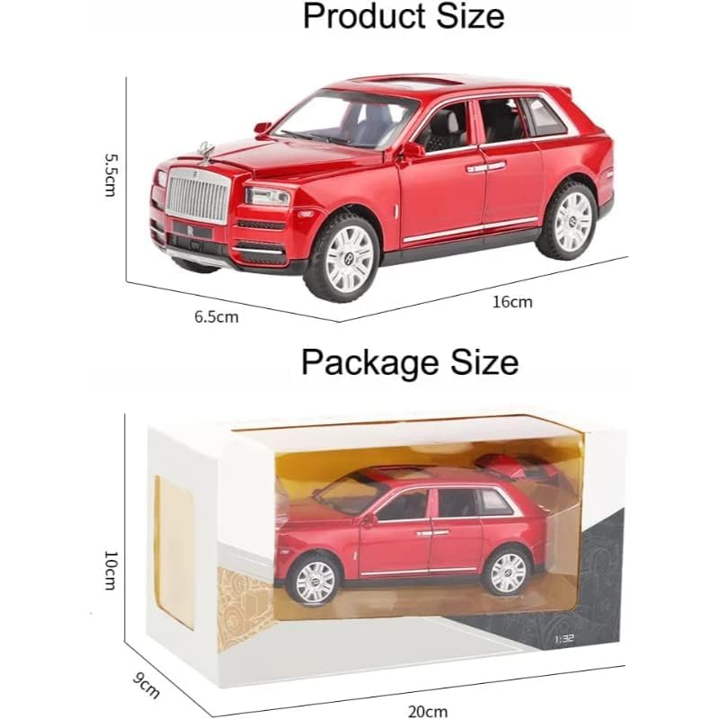 Image of 1:32 Diecast Rolls Royce Cullinan Toy Car Alloy Metal Vehicle with Pull Back Action Openable Doors Lights & Music Gift for Boys Girls Kids & Collectors (Red)