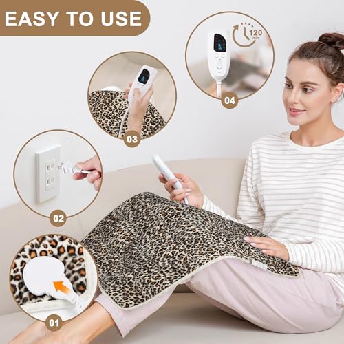 Image of Deepsoon Heating Pad,Electric Heating Pads for Back,Neck,Moist Heating Pad for Abdomen Shoulder Knee Legs,Dry /Moist Heat&Auto Shut Off,Mother's Day Birthday for Men and Women,Leopard Print,24x20 Inch