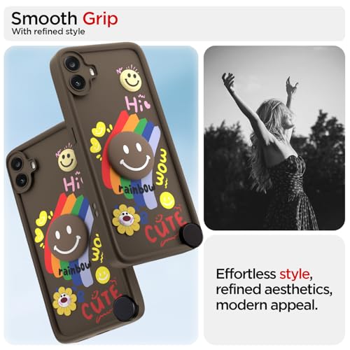 Image of Pikkme Back Cover for CMF by Nothing Phone 1 | Soft Silicone| Cute Rainbow Smile & 3D Cartoon Flower Design | Shockproof Raised Camera Protection Bumper Case (Brown)