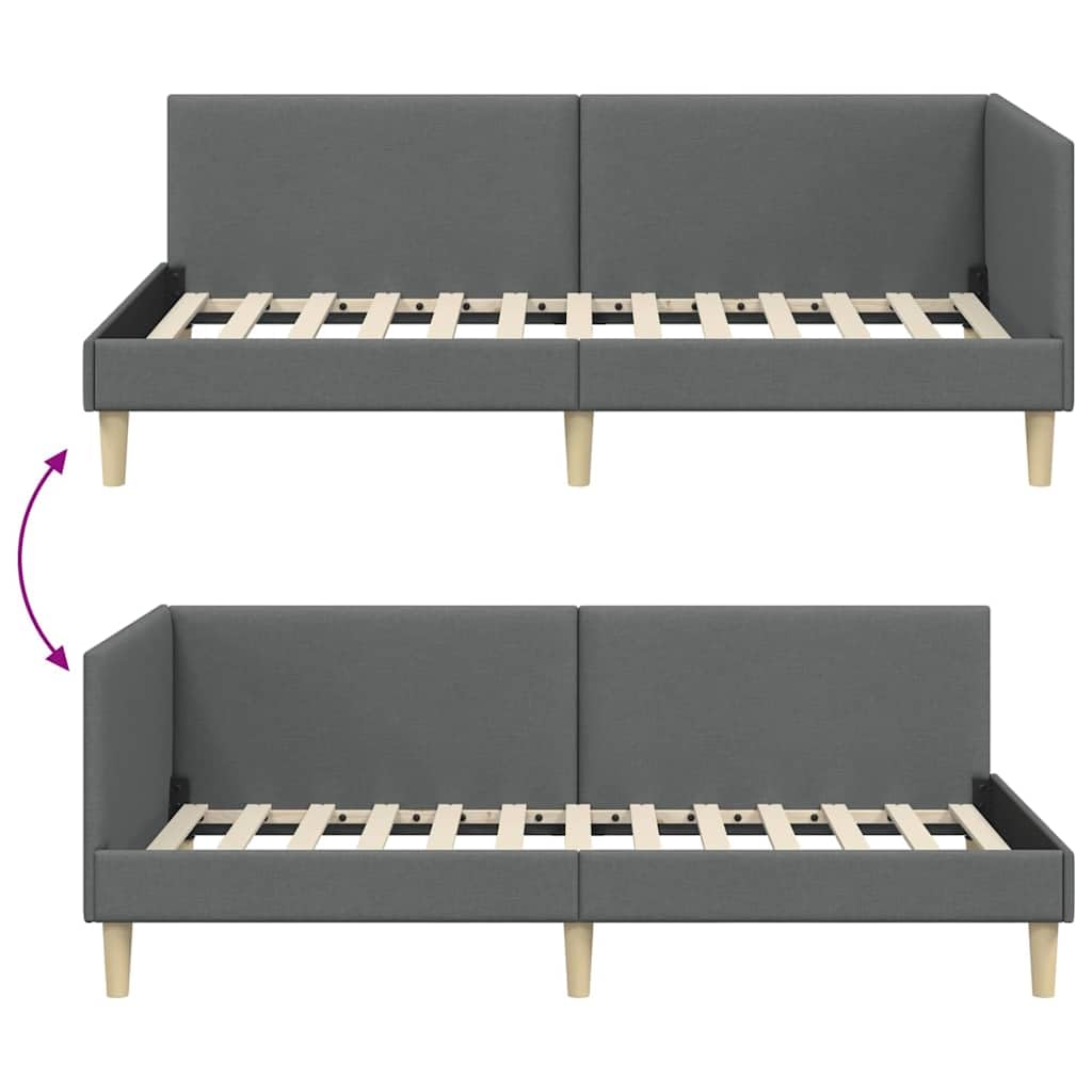 vidaXL Eckbettgestell Dunkelgrau 90 cm x 200 cm Stoff und Sperrholz, Moderne Eckbettgestell, platzsparendes Daybed, Flexibles Design für Schlafzimmer, stilvolle Minimalismus-Möbel