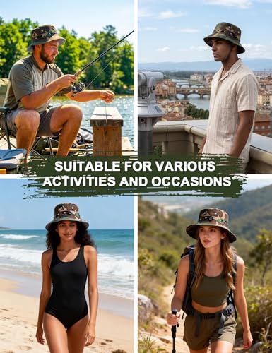 Image of Venzina Bucket Hat for Men Hat Cap for Men UPF 50+ UV Protection Packable Fisherman Sun Hat for Women Solid Reversible Camouflage Styles Beach Commute Travel Outdoor Hiking Round Cap