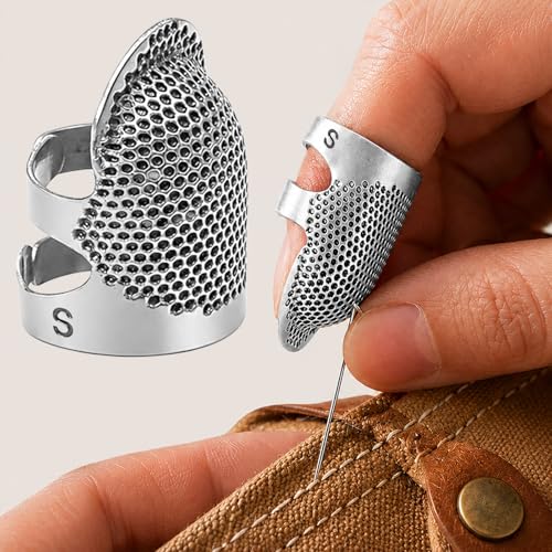 Image of Thimbles for Hand Sewing, Sewing Thimble Kit, Metal Finger Protectors, Thimble Ring for Hand Quilting and Embroidery(Silver,1Pcs,Small)