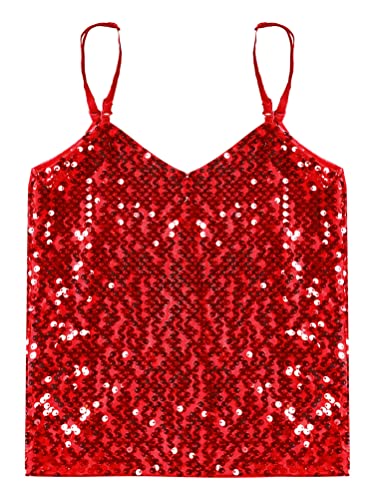 Aislor Kids Girls Sparkly Sequin Dance Crop Tops Tank Camisole Straps Cami Shirts Vest For Jazz Hip Hop Street Dance Red 10-12 Years #TOP2