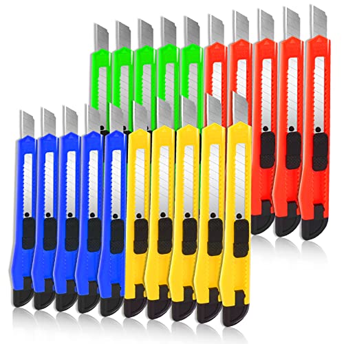 Image of 20-Pack Retractable Utility Cutter | Auto-Lock Design with 9mm Snap-off Blades | Carton & Cardboard Opener for Office /Home | Disposable Exacto Razor Tool