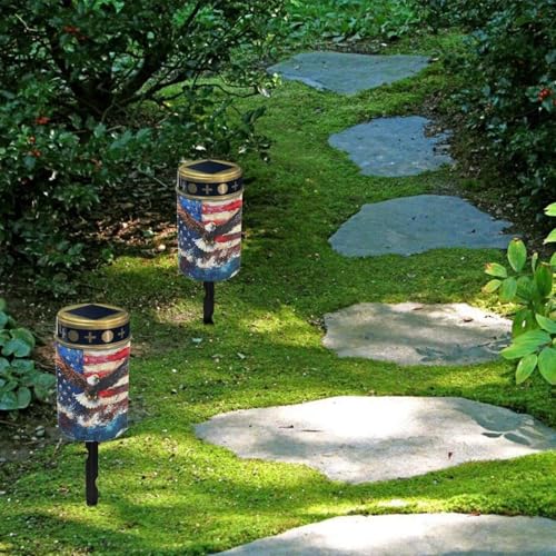 Image of Eagle Flag Cemetery Solar Lights for Grave Waterproof Solar Grave Lights for Cemetery Decoration Automatic Solar Powered Flameless Candle Lights