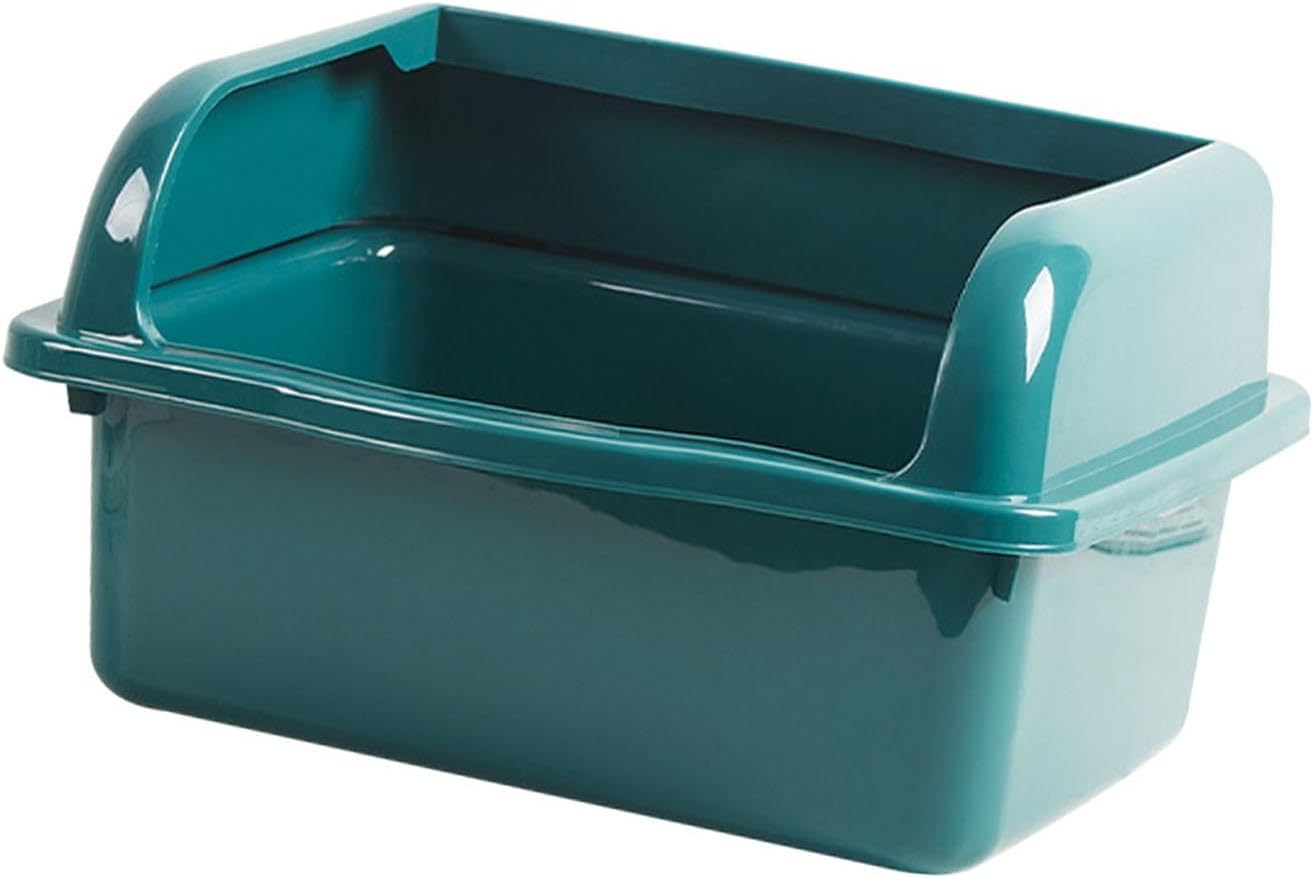 Open Top Pet Litter Tray U Shape Lowered Front with High Sides Easy to Clean Kitten Potty Toilet Large Space Cats Litter Basin, Small Green
