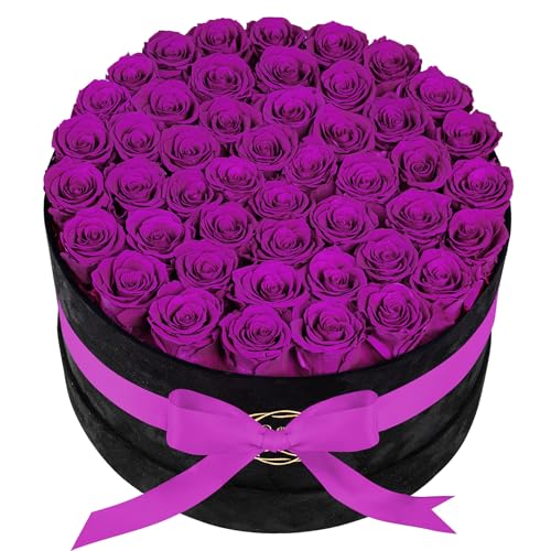 47 Flowers in a Luxury Suede Box, Birthday Gifts for Women, Preserved Flowers, Mothers Day Roses Gift for Mom, Bossy Pink