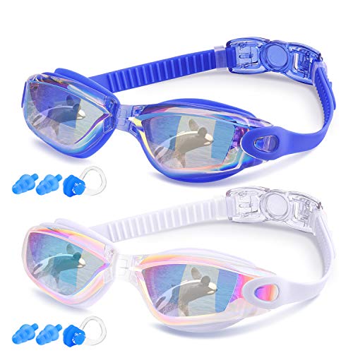 Dapaser Swim Goggles 2 Pack, Swimming Goggles for Adult Men Women Youth Kids & Teen, Pool Goggles No Leaking Anti Fog Triathlon, with Mirrored & Waterproof, Clear Lenses, Multi-Choice (color7)