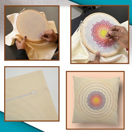 Image of Embroiderymaterial Mandala DIY Embroidery Sofa Cushion Cover Cross Stitch Embroidery Kit for Adult & Beginners Friendly Craft Kit, Hand Embroidery Kit for Decorative Pillow Covers (2PC, 16x16 Inch)
