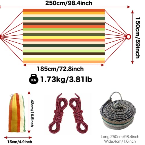 Colel Hammock, Cotton Canvas Hammock 450Lbs Portable Camping Hammock With Carrying Bag Metal Carabiner Ropes For Travel Patio Garden (Orange) #TOP3