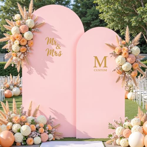Image of Dusty Rose Arch Cover 2 Set-7.2 and 6ft Dusty Pink Arch Backdrop Cover Spandex Wedding Arch Stand Covers for Baby Shower Girls Birthday Party Bridal Shower Wedding Photo Balloon Arches Background