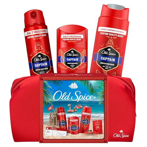 Old Spice Bolsa De Viaje Set De Regalo Para Hombre Con Desodorante En Barra Y Gel De Ducha Captain, Fresco 24 Horas, Todos Los Días, Con Uso Diario, Excepcional Aroma de Larga Duración