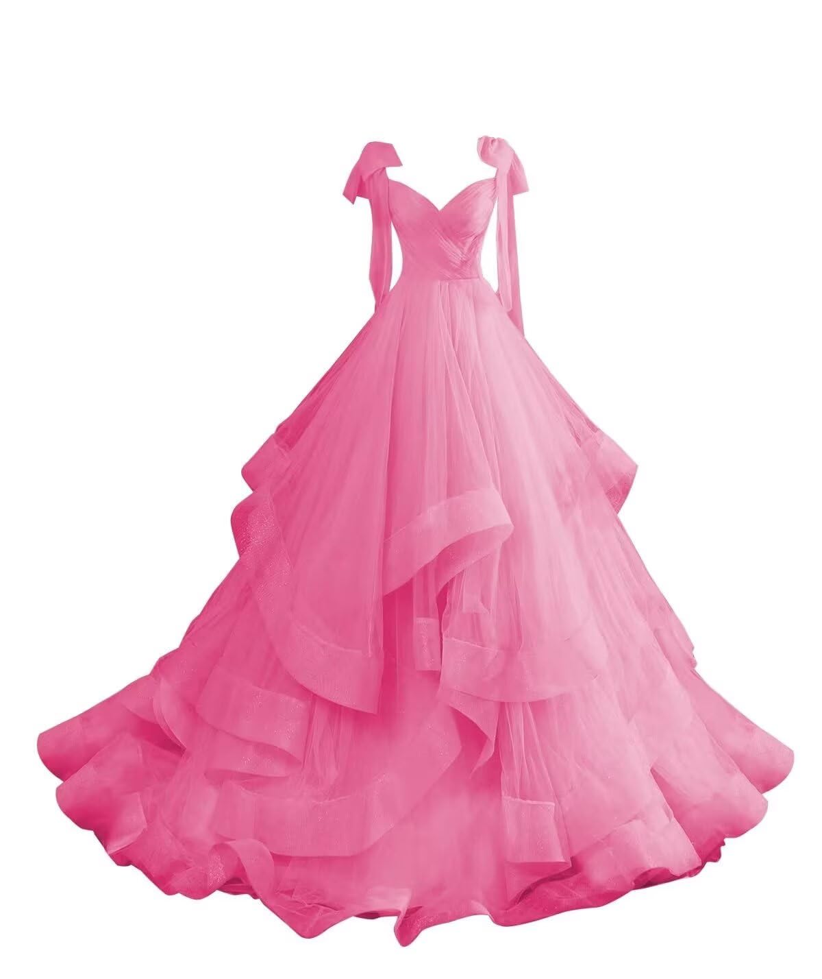 CWOAPO Layered Ruffles Tulle Prom Dresses Spaghetti Strap Ball Gowns Long Elegant V Neck Bow Formal Evening Dress 2025