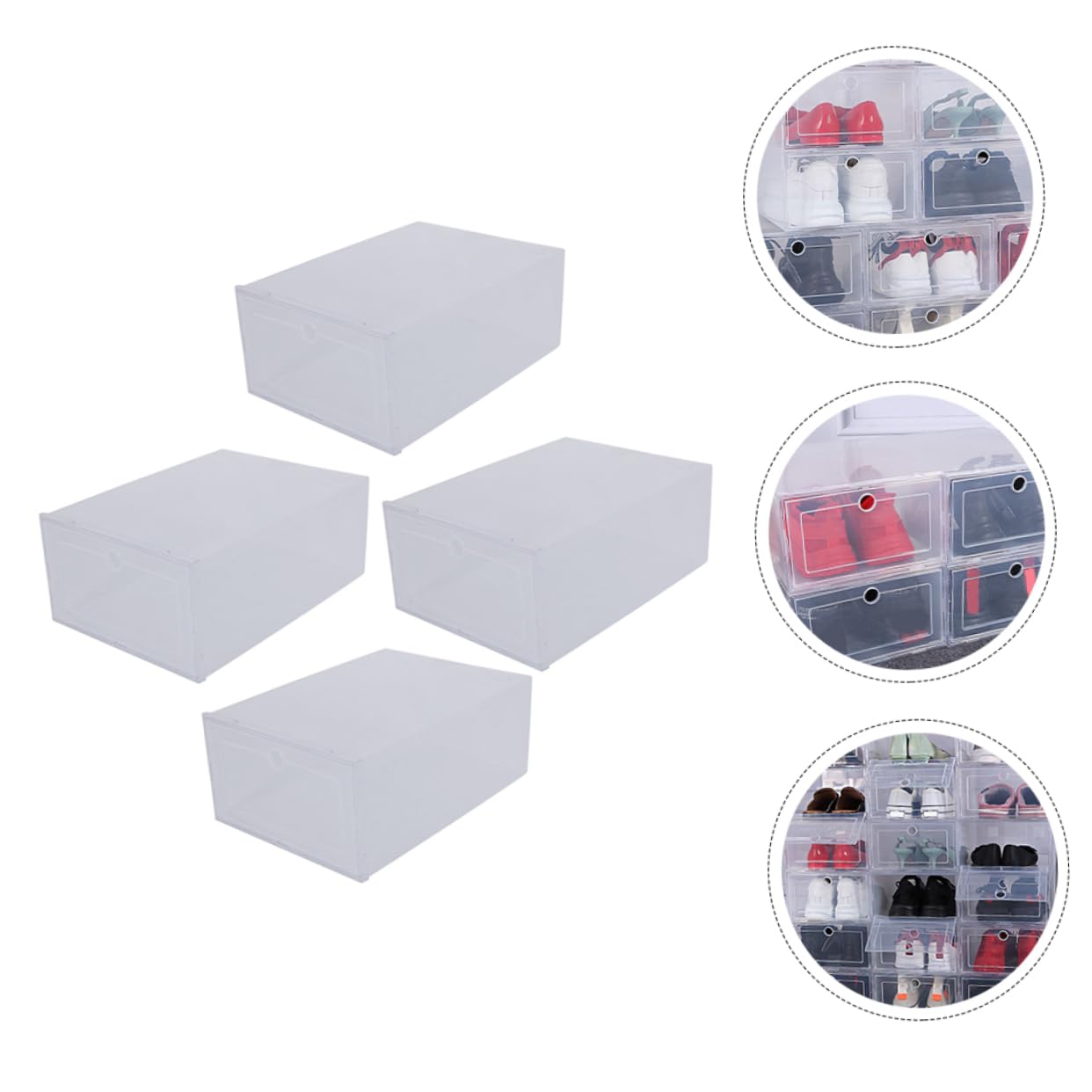 PRETYZOOM 4Pcs Stacked Transparent Shoe Boxes Drawer Type Shoe Storage Containers for Men Women PP Material Space Saving Organizer for Closet Entryway
