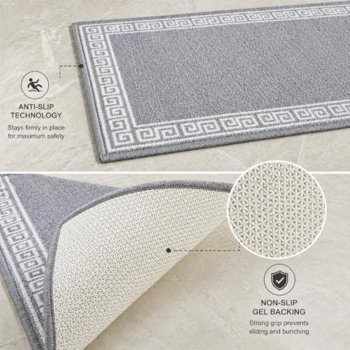 Image of Matz&More Greek Key Border Doormat, Grey and White, Nylon Tufted, Anti-Slip, 40x60 CM, for Entrance, Kitchen and Bedroom