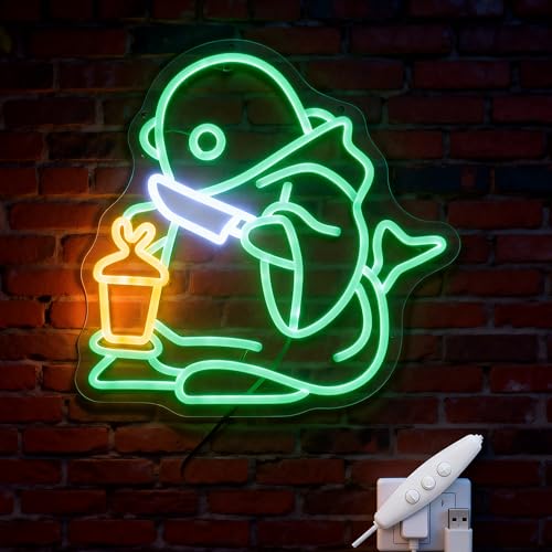 Image of Mysterious Lantern Bearer Neon Sign, Green Glow, 13 inchx12.6 inch