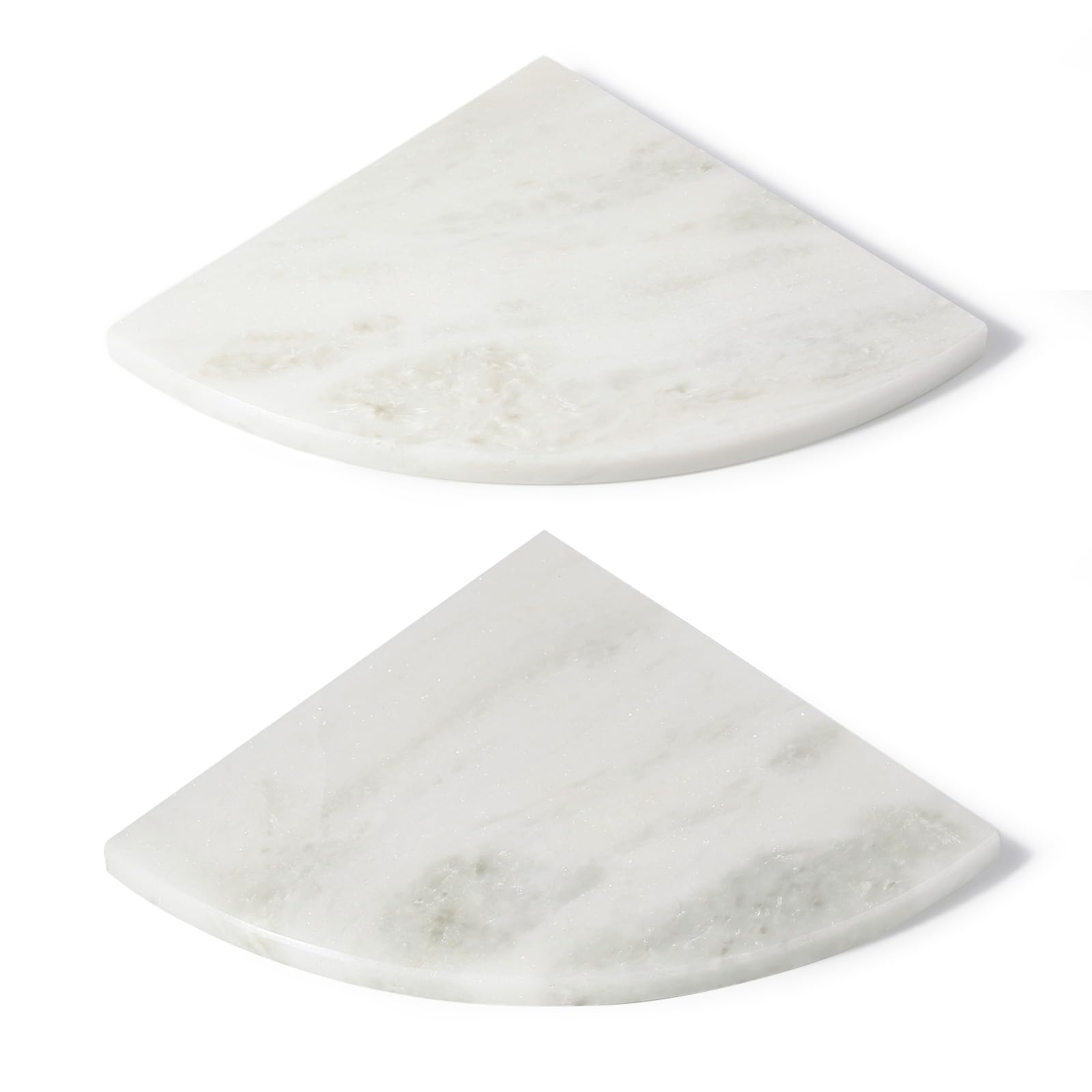 Koville 2 Pcs White Marble Corner Shower Shelves for Bathroom 10 Polished Marble Corner Shelves Wall Mounted Stone