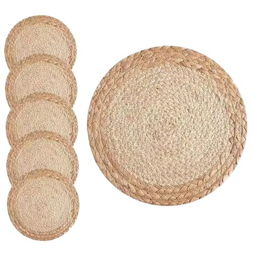 Manteles Individuales de Paja, 6 uds., manteles Individuales Redondos Tejidos de 12 Pulgadas, tapete de Mesa rústico Resistente al Calor para Mesa de Comedor, Boda, Granja