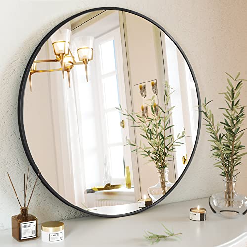 Image of RIZIK STORE Iron Metal Decorative Round Wall Mirror with Hook - HD Clear Glass, Wall Mounted for Bedroom, Living Room, Wash Basin, Vanity, Makeup & Bathroom