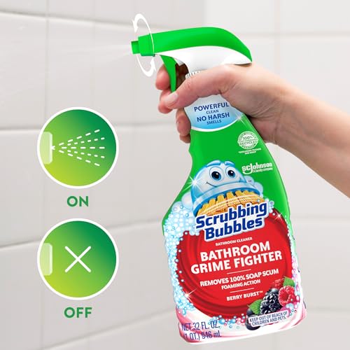 Scrubbing Bubbles Bathroom and Shower Cleaner Spray, Foaming Action Bathroom Grime Fighter Removing Soap Scum, Berry Burst Scent, 32oz - Thumbnail 4