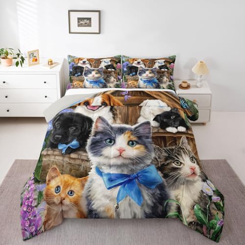 Kawaii Cat Comforter for Boys Girls