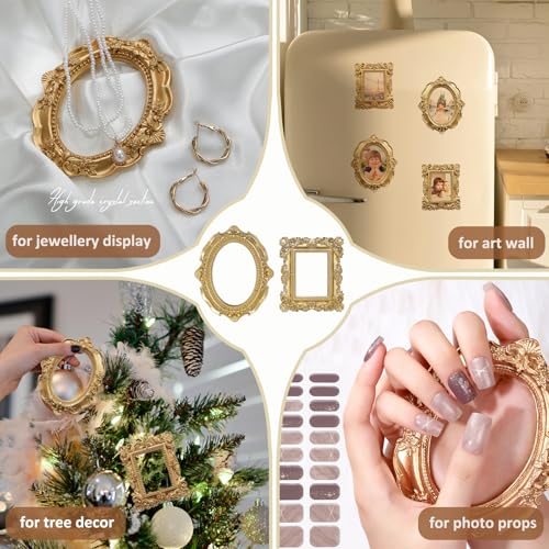 Image of 6 Pcs Mini Frames, Gold Small Vintage Picture Frames Antique Resin Photo Frame for DIY Craft Galley Wall Hanging Jewelry Display Shooting Photo Props Christmas Decor (Without Backings)