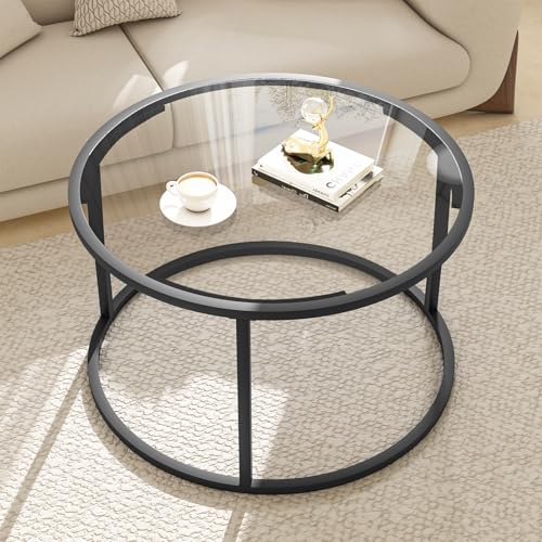 Round Coffee Table,Small Black Coffee Table for Living Room,27