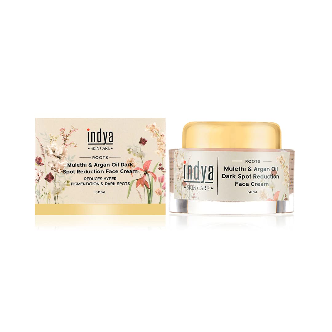 Indya Dark Spot Reduction Face Cream with Mulethi & Argan Oil | Oily to Normal Skin | Acne & Oil Control | Reduces dark spots | Fades out scars | No Paraben |SLS Free |50ml