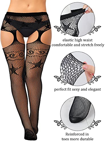 6 Pairs Plus Size Fishnet Stockings Plus Thigh Highs Stockings Pantyhose Garter Belts Sets for Women3