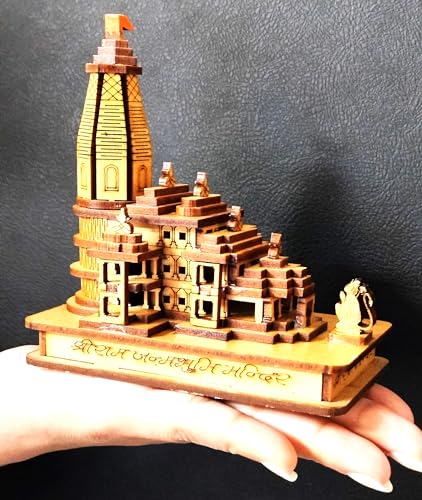 Image of Light Weight Shri Ram Mandir Ayodhya 3D Model Wooden Hand Carved Temple