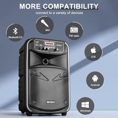 image for GEYGUY GTSK8-2 Portable Bluetooth PA Speaker System with 2 Wireless Mi