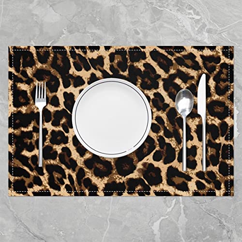 Schwarz Braun Leopard Tischsets, Gepard Leopard Abwischbare Platzset für Esszimmer Terrasse Tisch Küche, Afrikanisches Wildtier Thema rutschfeste Tischsets 30x45 Satz von 4