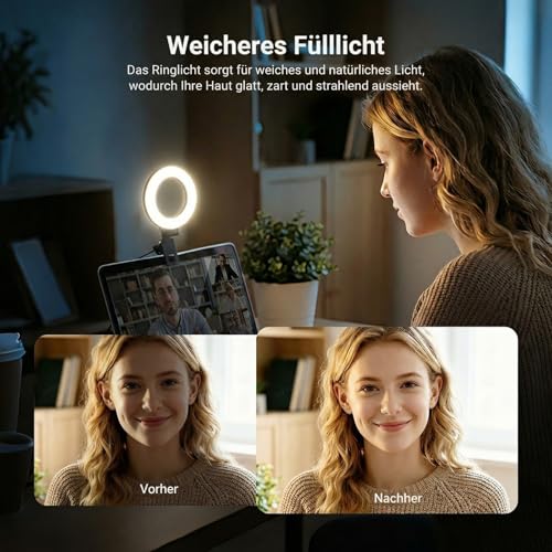 NEEWER BASICS 5' Ringlicht mit Klemme und Mini Stativ, 10W 3000k-6000K Dimmbares Ansteckleuchte für Laptop Computer Monitor Videokonferenzen Selfie, Vlog Makeup, Live Streaming, Videoaufnahmen, BR60
