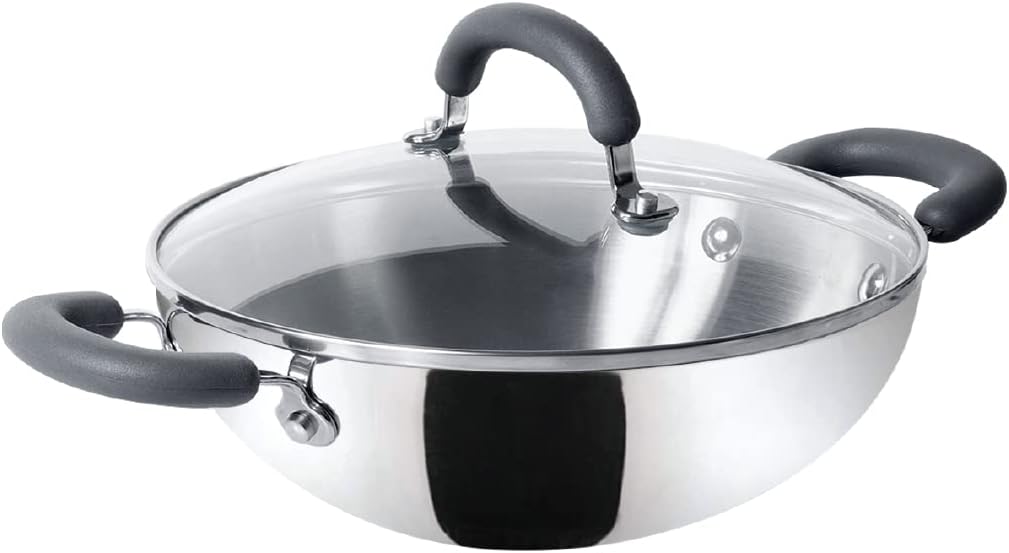Meyer Trivantage Zero Nickel Release Stainless Steel Triply Kadai | Steel Kadhai with Lid | Stainless Steel Cookware with Induction Base | Small Kadhai for deep Fry, 22cm, Silver