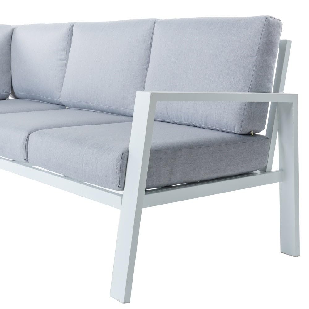 LOLAhome Sofá rinconera de jardín, de Aluminio, 195x195x73 cm, diseño Elegante, Ligera y Resistente. Cojines desenfundables con Tratamiento hidrófugo - Colección Thais (Blanco)