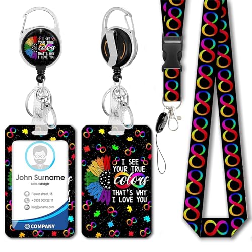 JKDHJK Porte Cordon Badge de Cou avec Porte Carte, Porte Badge Tour de Cou pour Porte Badges d'Identification, Clés, Carte d'étudiants, Carte Bus (Style G)