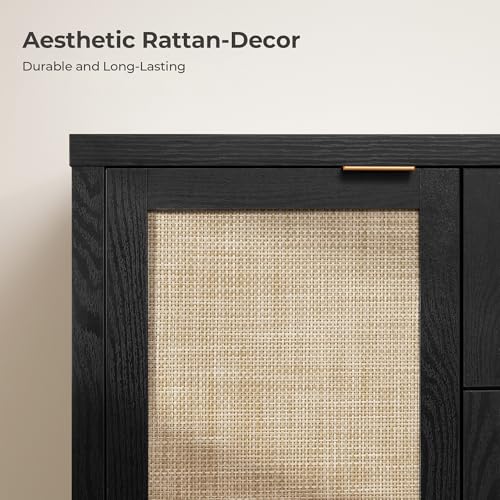 Image of SICOTAS Sideboard Buffet Cabinet with 3 Drawers, Rattan Storage Cabinet | 52 Inch Larger Farmhouse Boho Credenza Coffee Bar Cabinet with Storage, Console Table for Living Room, Kitchen, 2 Pieces