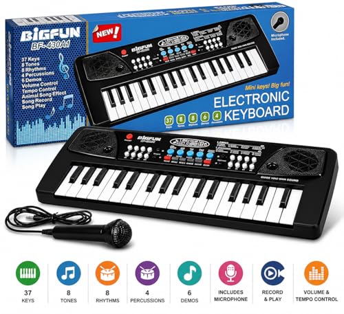 Image of 37-Key Electronic Piano Keyboard with Microphone - Portable Digital Keyboard for Kids, Students & Beginners | Electric Piano for Practice, Learning & Music Training