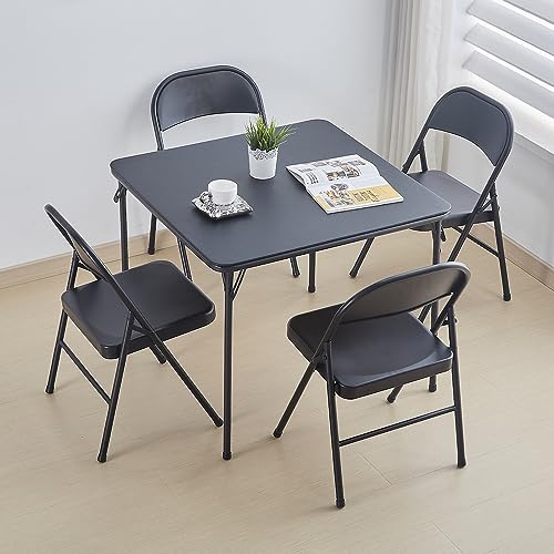 KAIHAOWIN 4er-Set Metall Klappstuhl, Platzsparend Gäste Stuhl, Stabil Klappstühle für Meetings, Büro, Hochzeit, Party und Veranstaltungen Schwarz