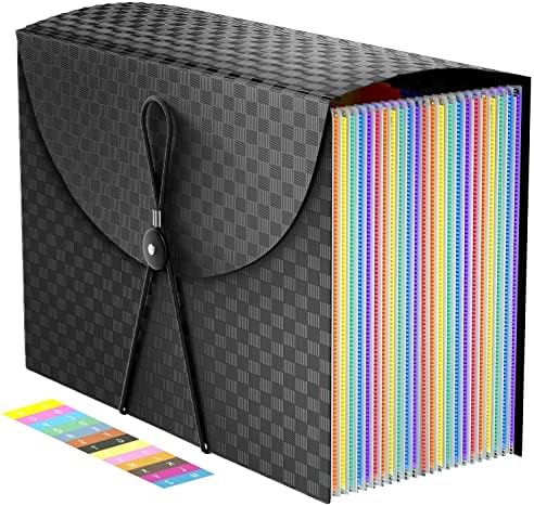 Expanding File Folders Accordion File Organizer with 24 Pockets,Accordian Document Folder Letter Size,Expandable Filing Box,Bill,Receipt and Paper Organizer Storage Boxes,Light-Duty,Portable Perfect